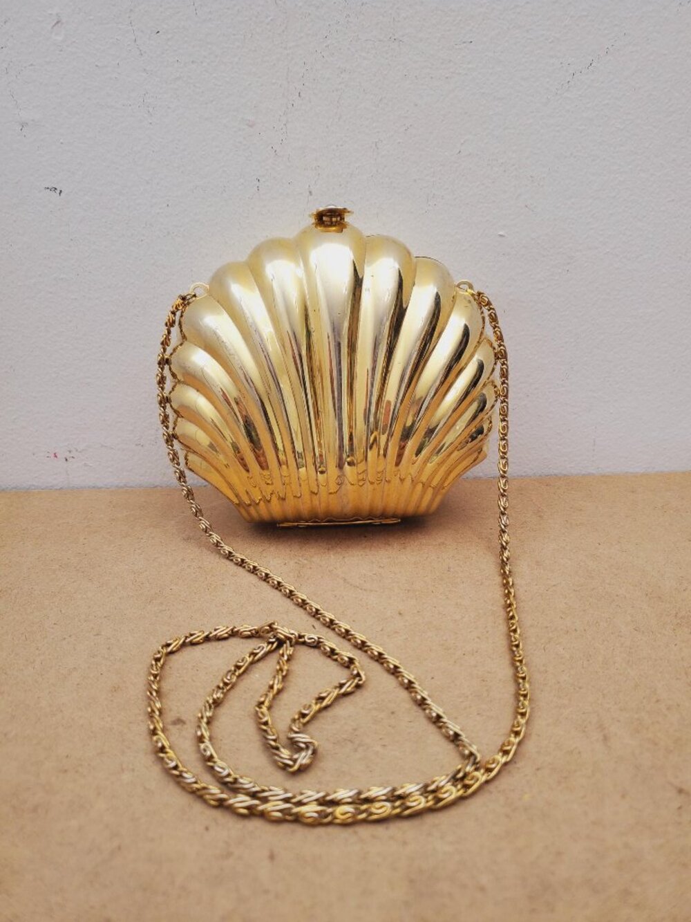 Vintage Shiny Gold Seashell Beach Acrylic 3d Plastic Clasp Closure Large